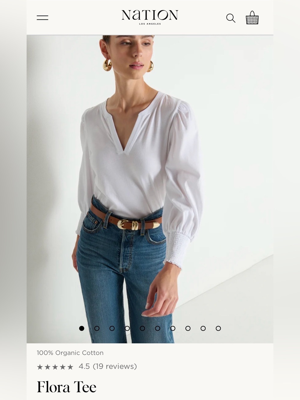 Nation Los Angeles Organic Flora Top White Size Medium